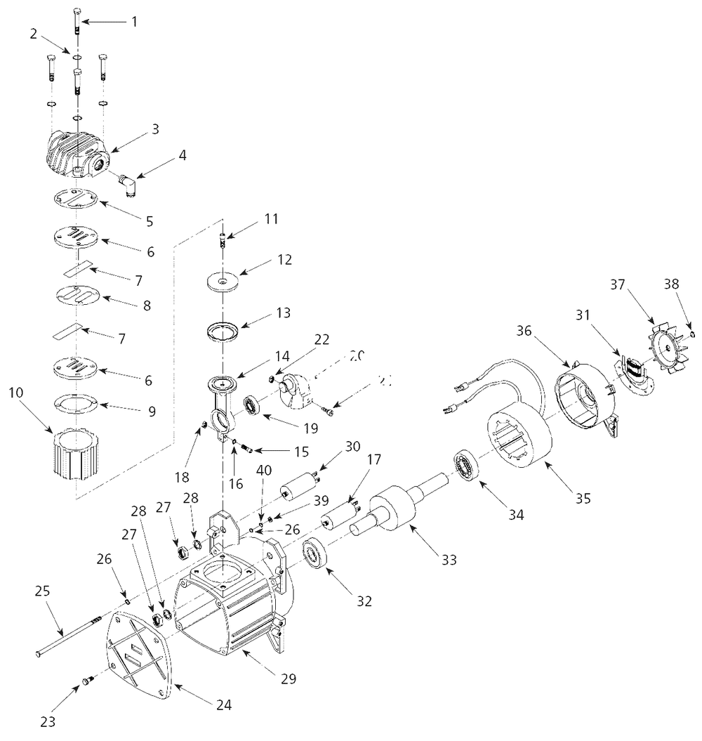 Pump Parts Diagram and Parts List for HM7500  Campbell Hausfeld Compressor